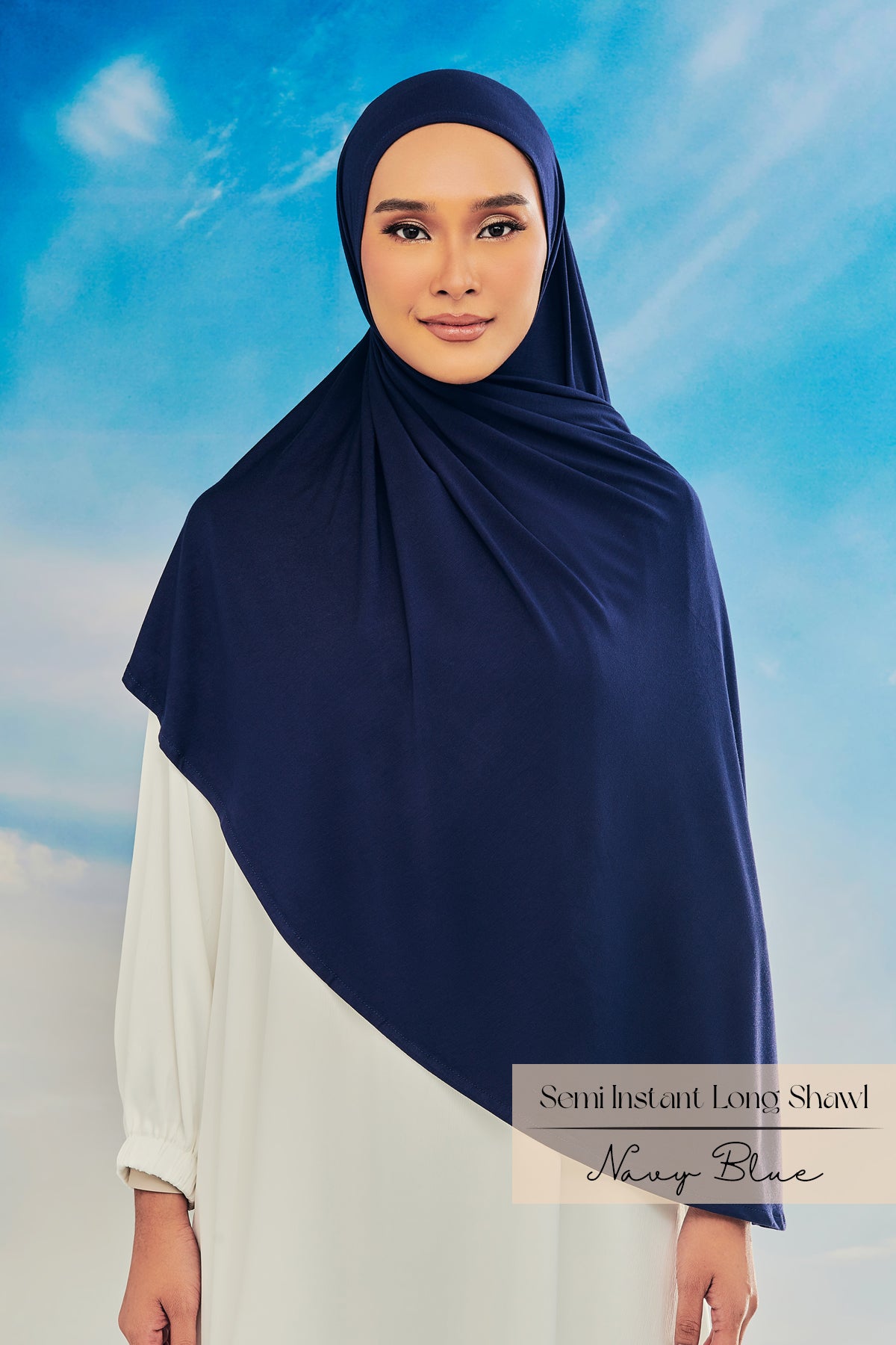 Bamboo Semi Instant Long Shawl: Navy Blue