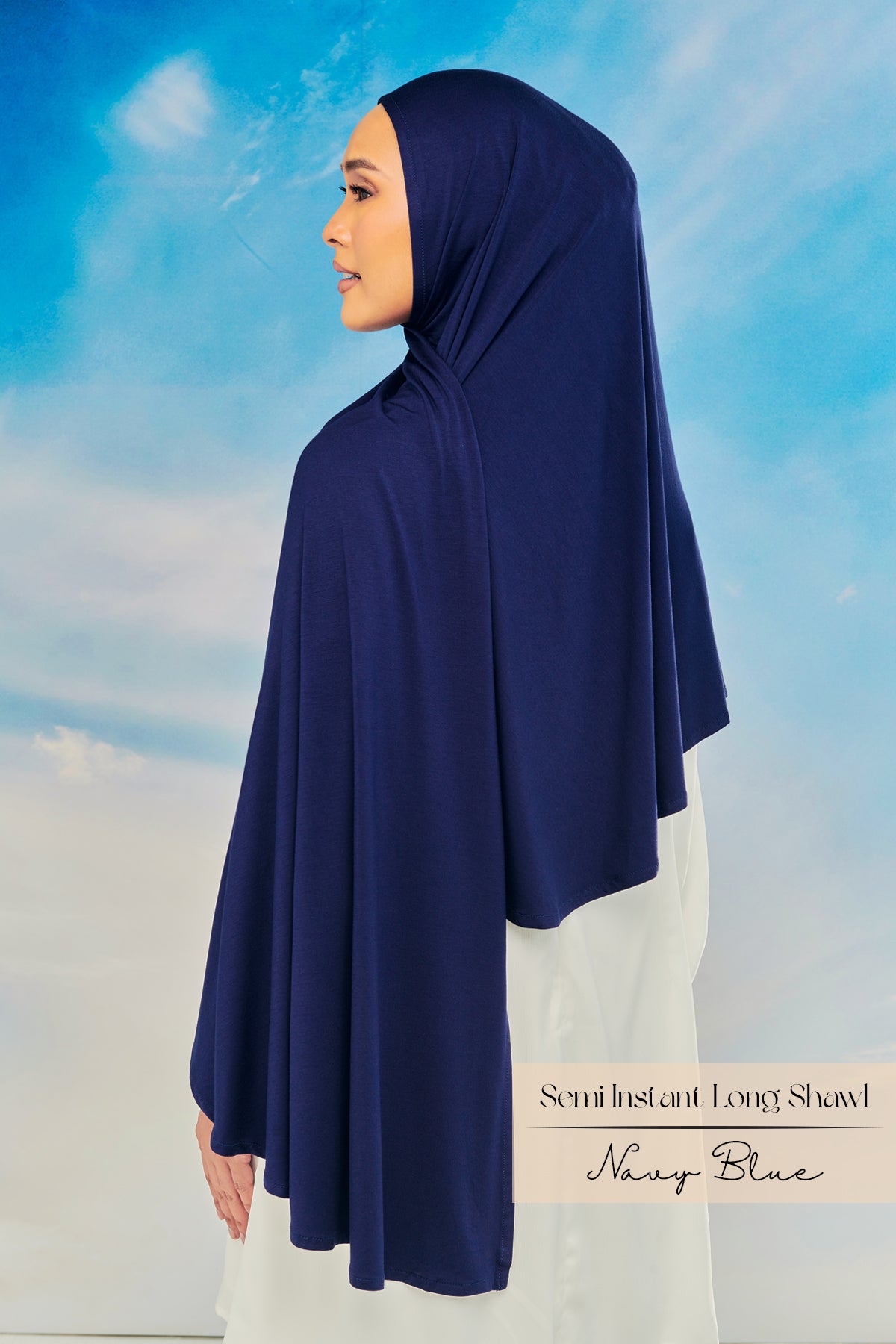 Bamboo Semi Instant Long Shawl: Navy Blue