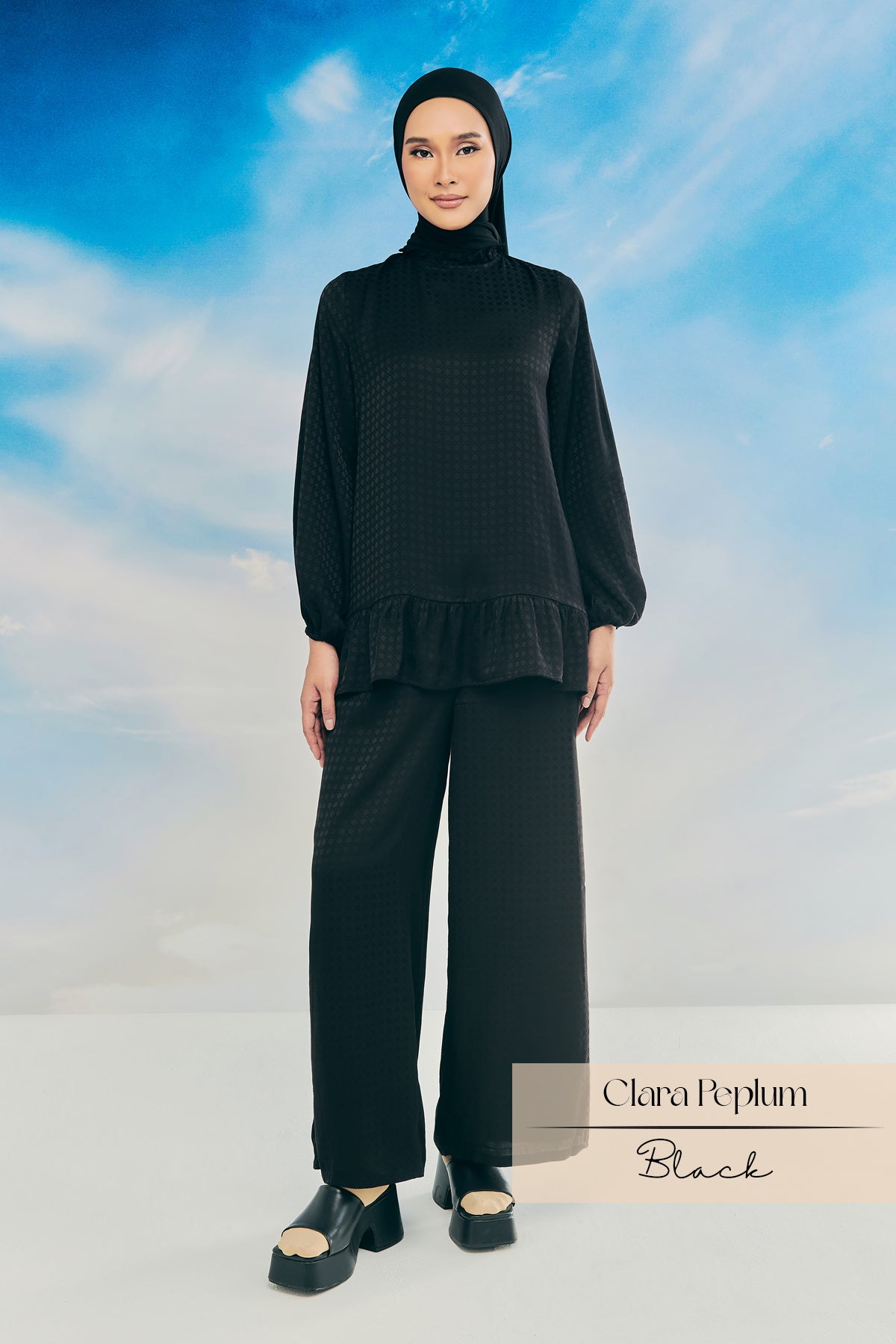 Clara Peplum Pants Set: Black