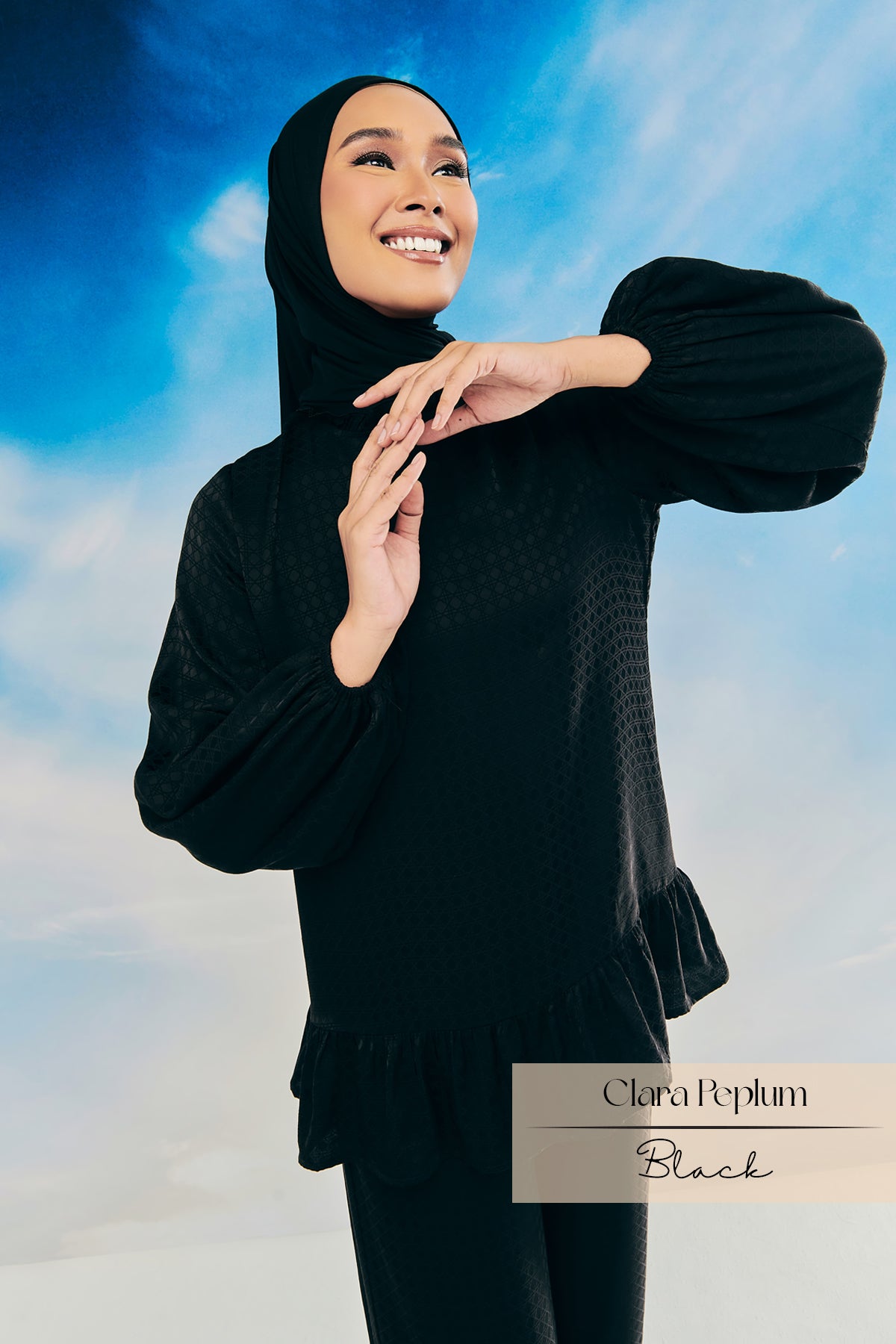 Clara Peplum Pants Set: Black