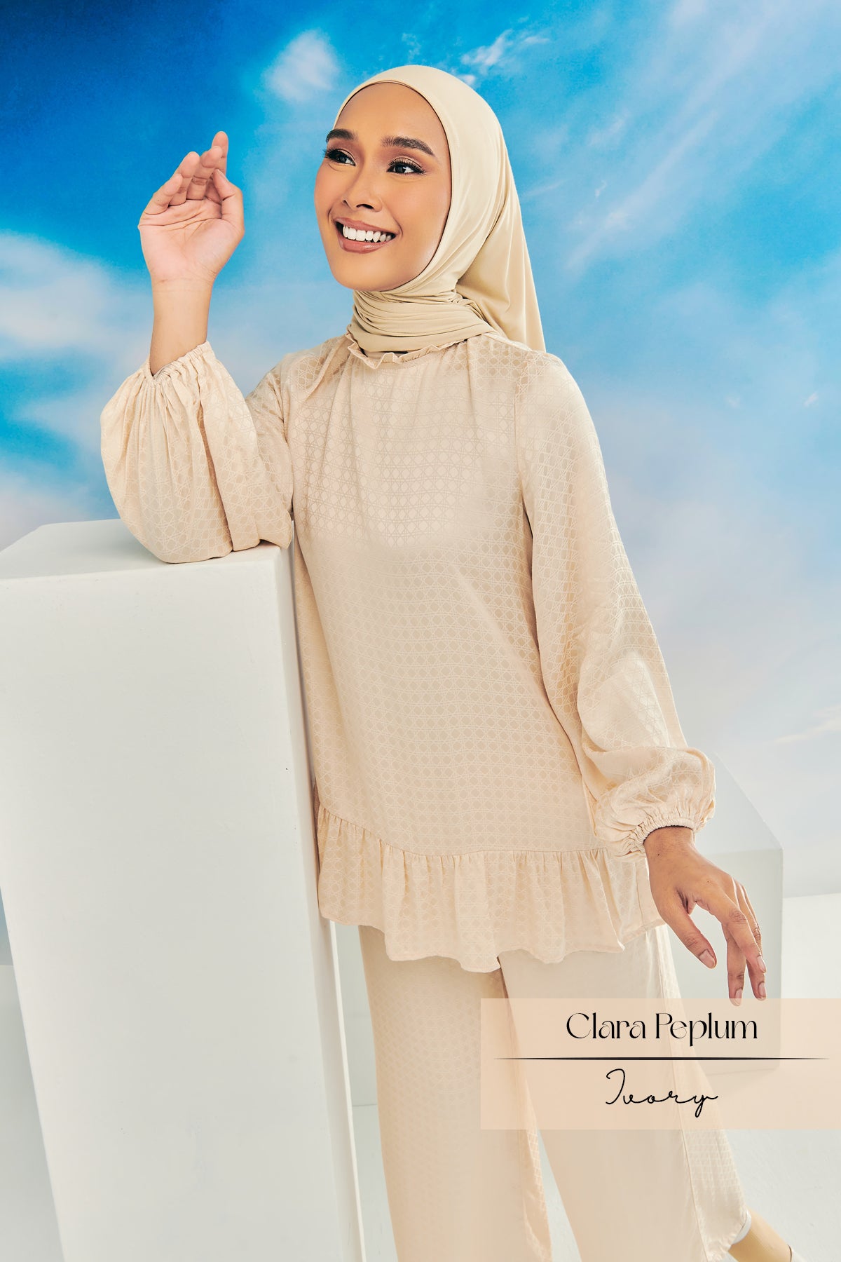 Clara Peplum Pants Set: Ivory