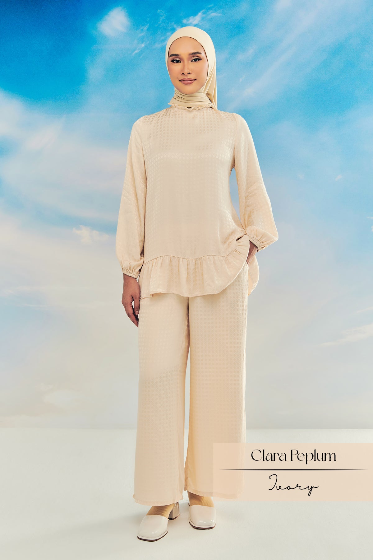 Clara Peplum Pants Set: Ivory