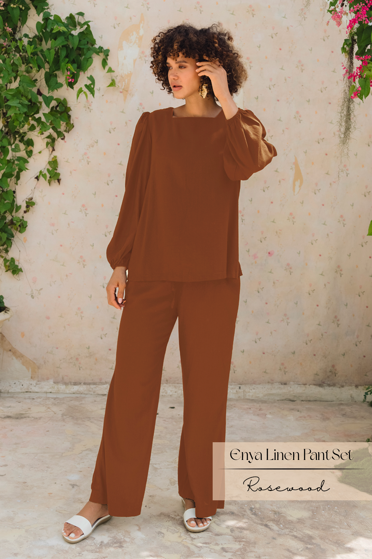 Enya Linen Pants Set: Rosewood