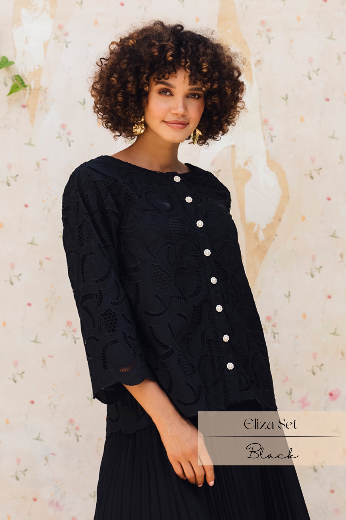 Eliza Pleats Skirt Set: Black