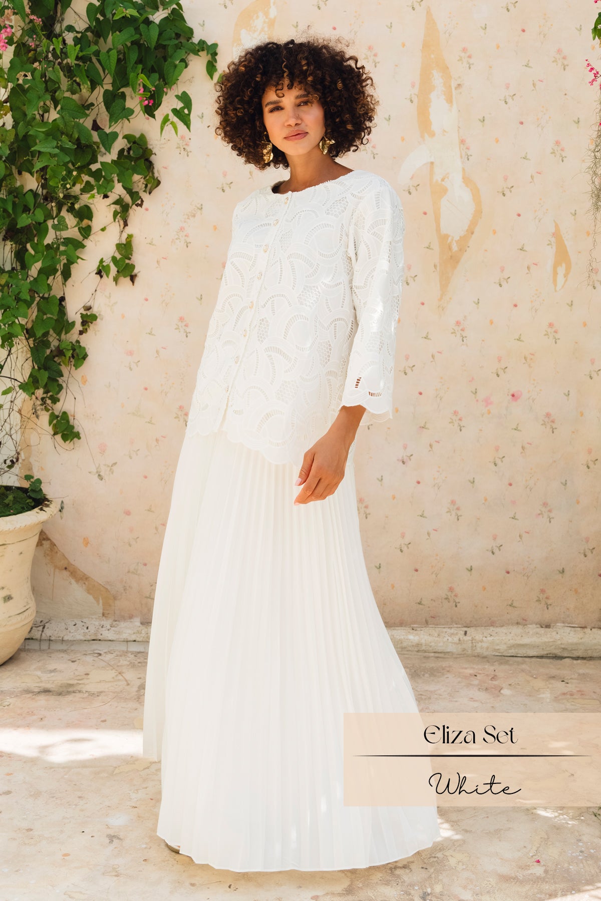 Eliza Pleats Skirt Set: White