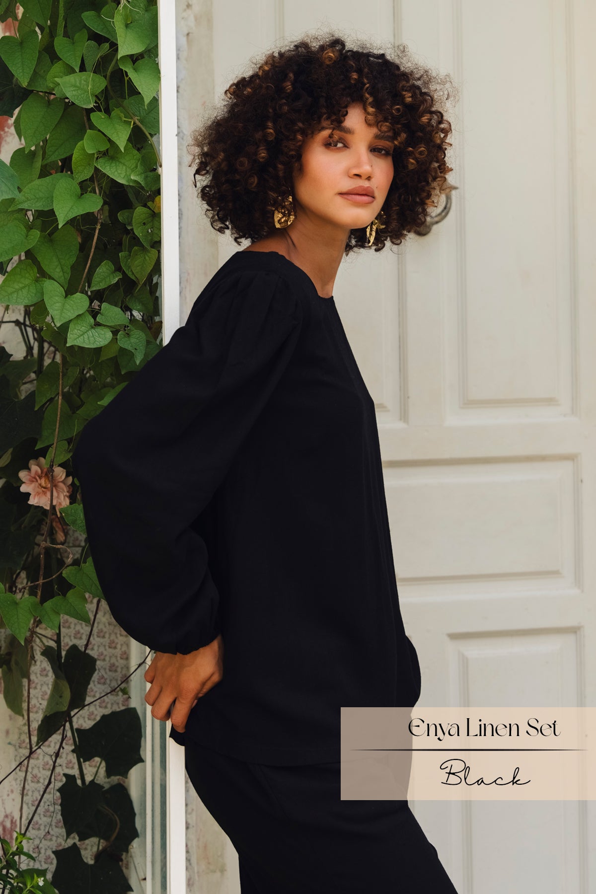 Enya Linen Pants Set: Black