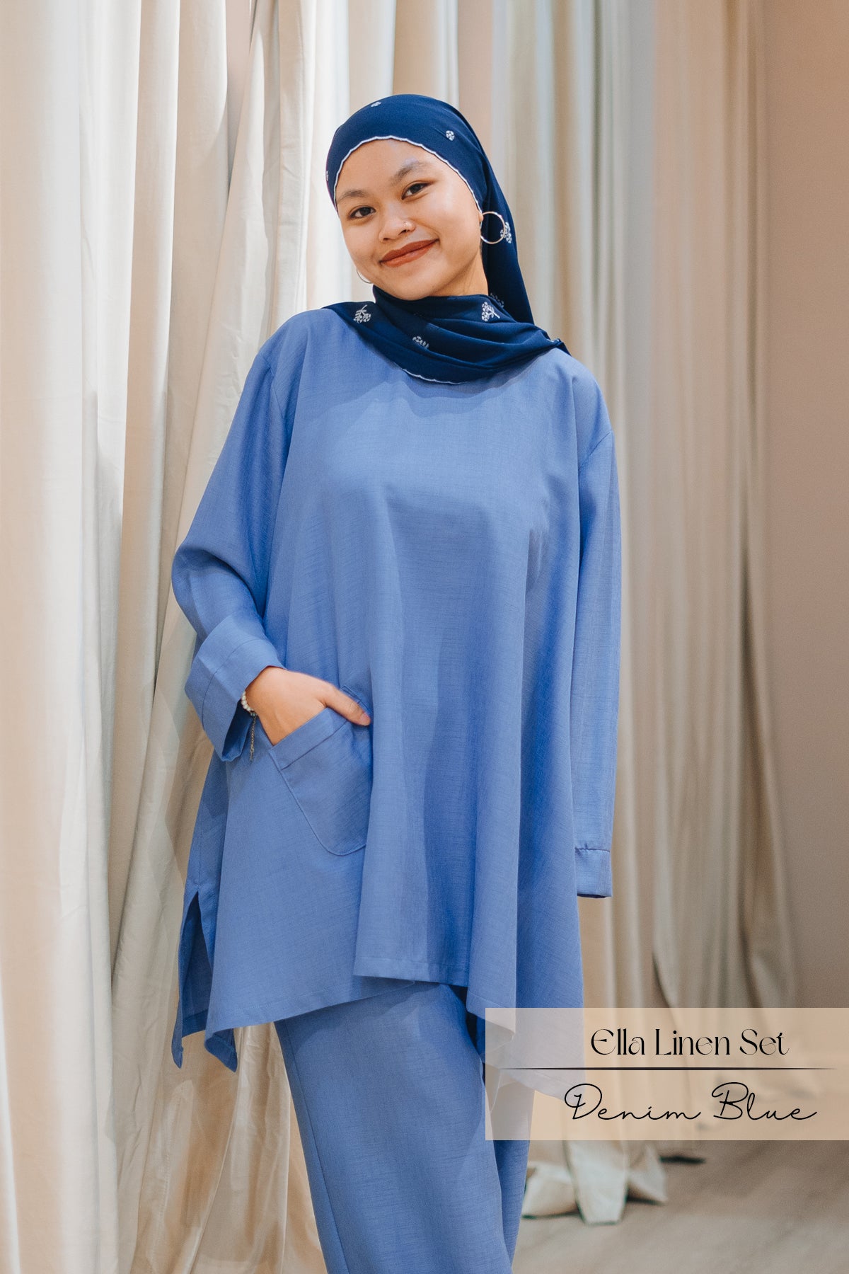Ella Linen Set: Denim Blue