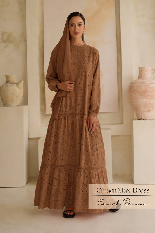 Emaan Embroidery Dress: Brown