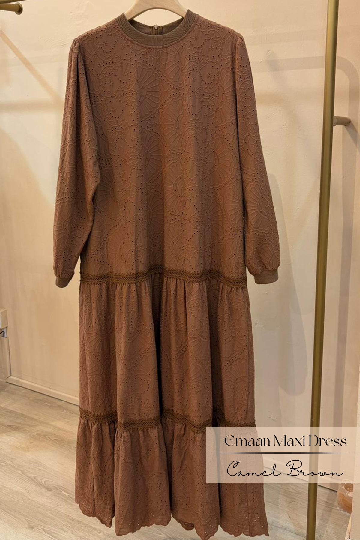 Emaan Embroidery Dress: Brown