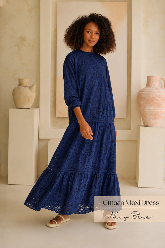 Emaan Embroidery Dress: Navy Blue