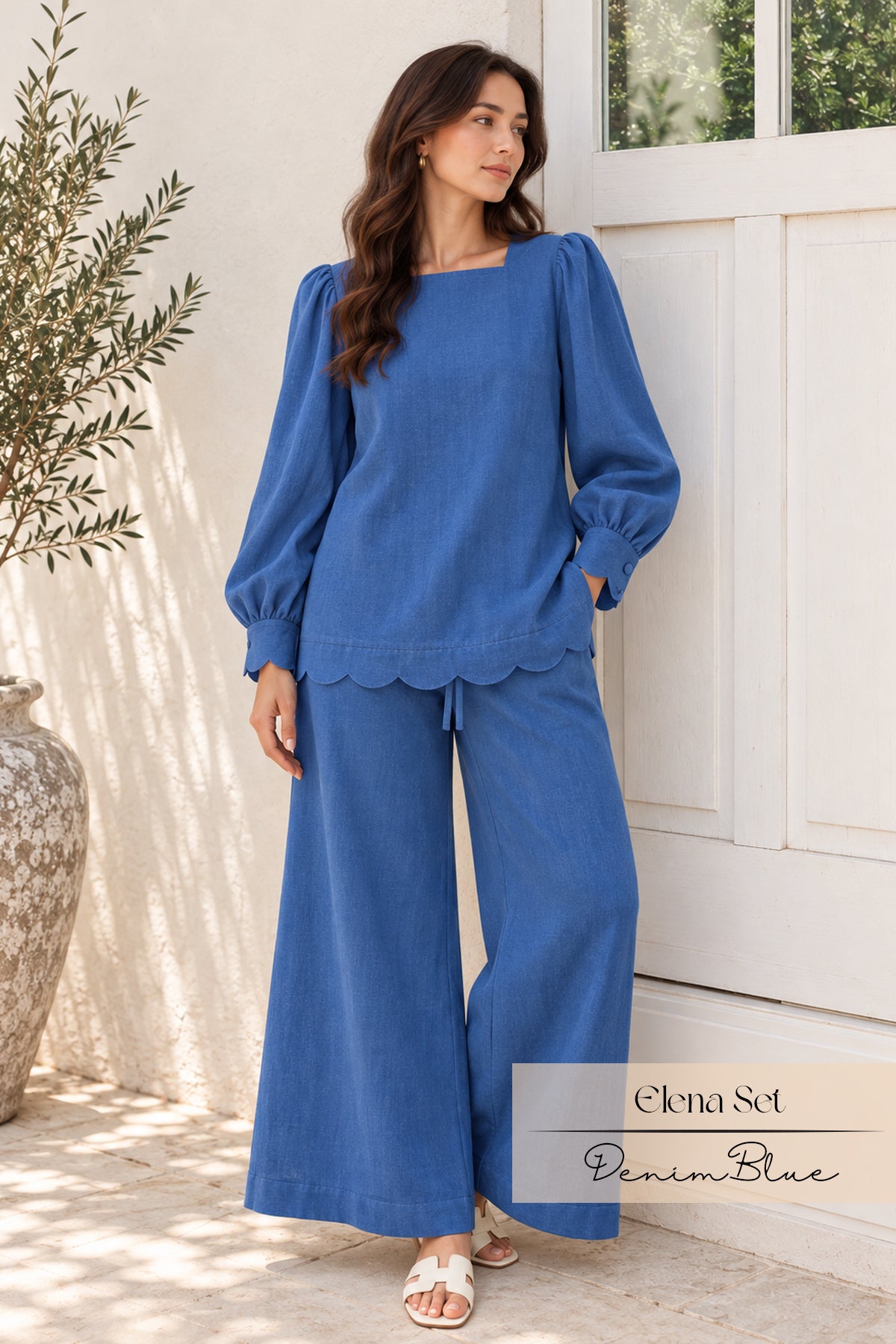 Elena Pants Set | Denim Blue