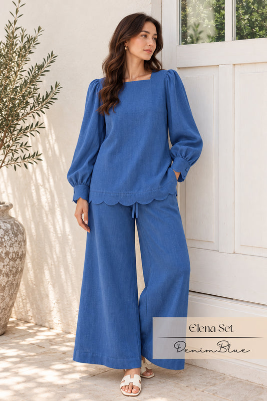 Elena Pants Set | Denim Blue