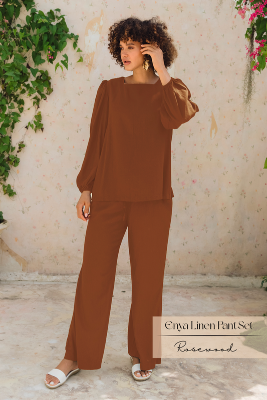 Enya Linen Pants Set: Rosewood