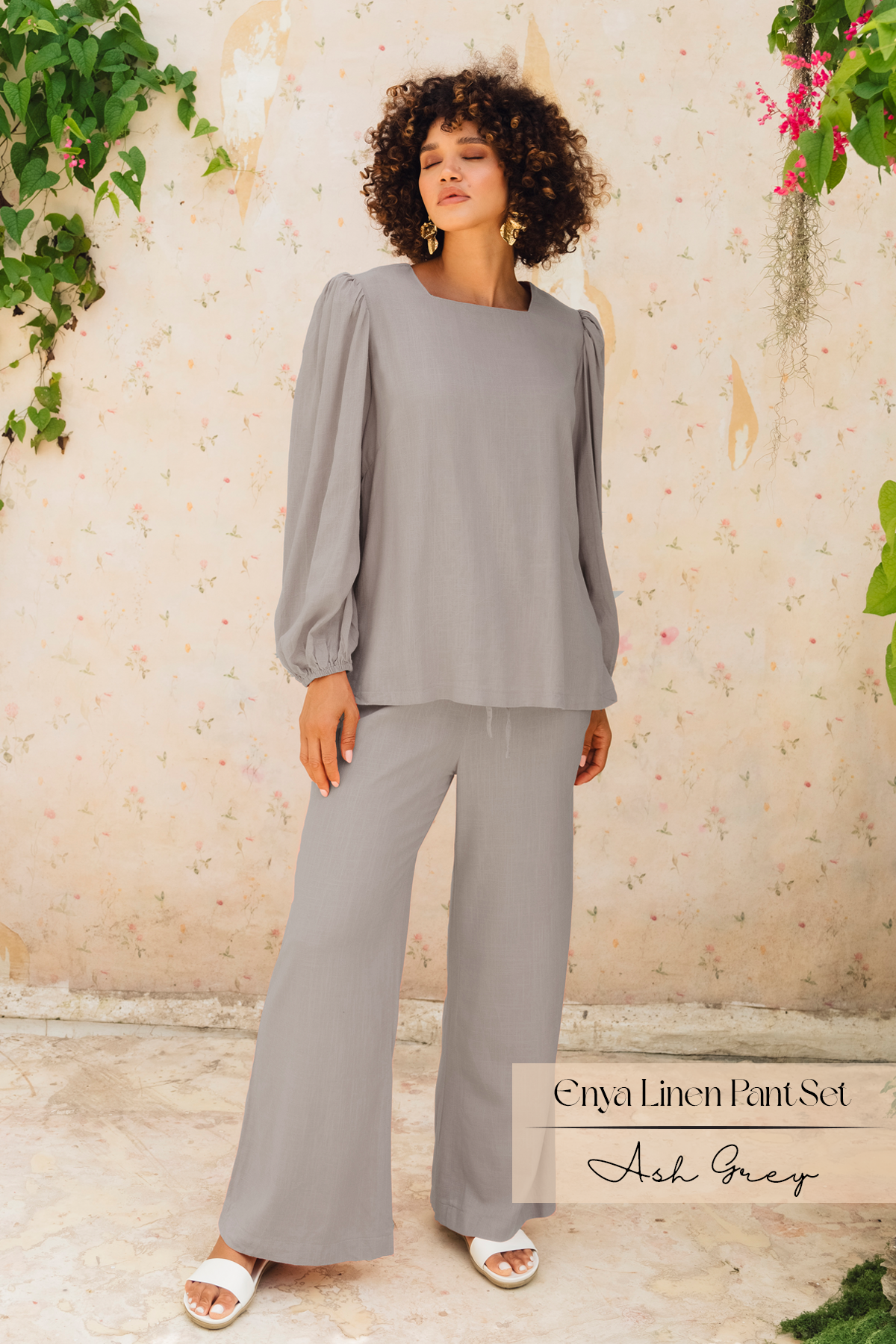 Enya Linen Pants Set: Ash Grey