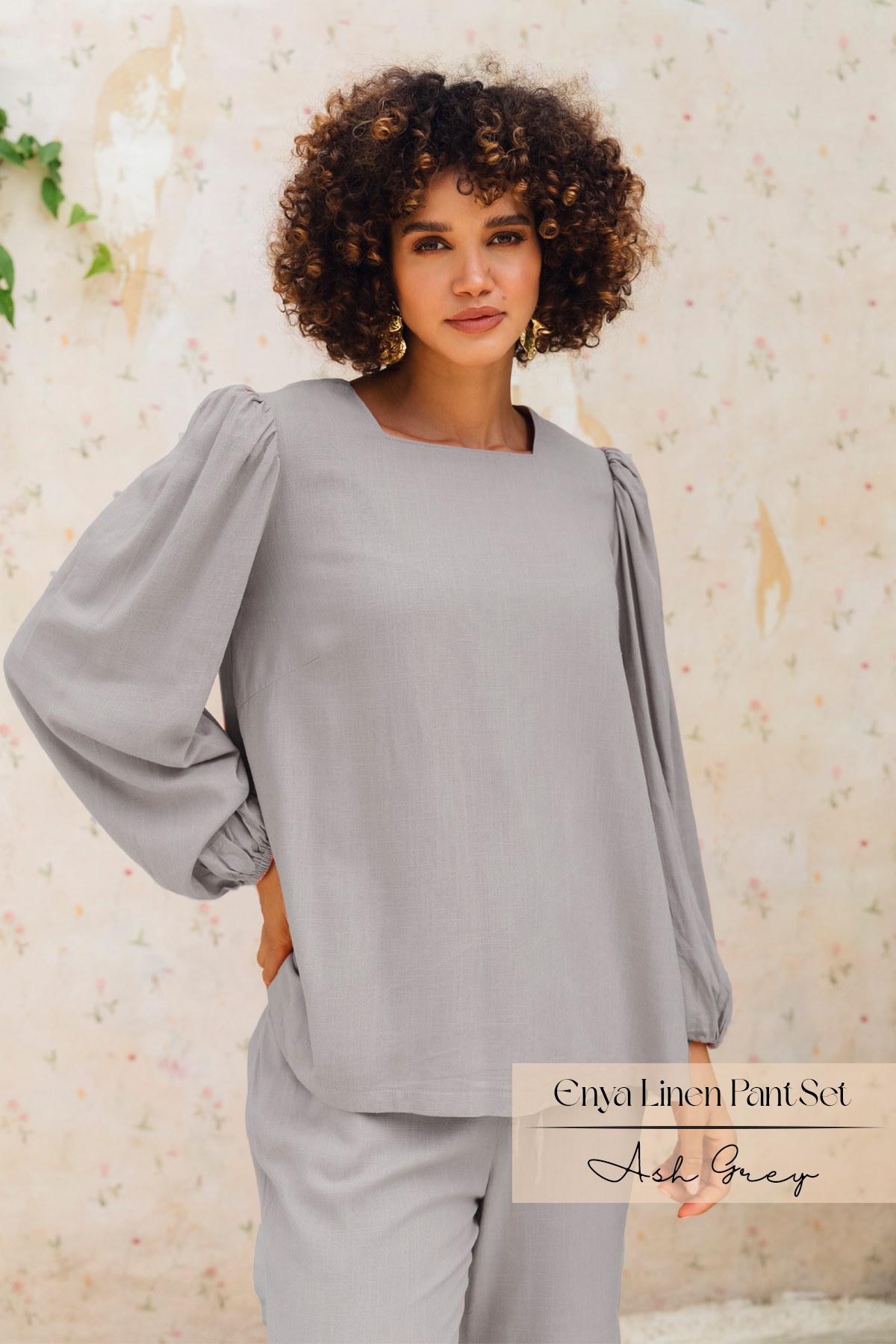 Enya Linen Pants Set: Ash Grey