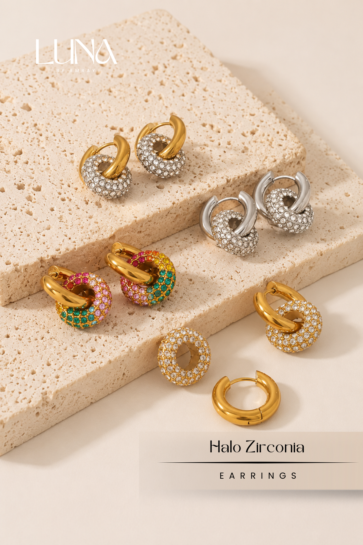Luna: Element | Halo Zirconia Earrings
