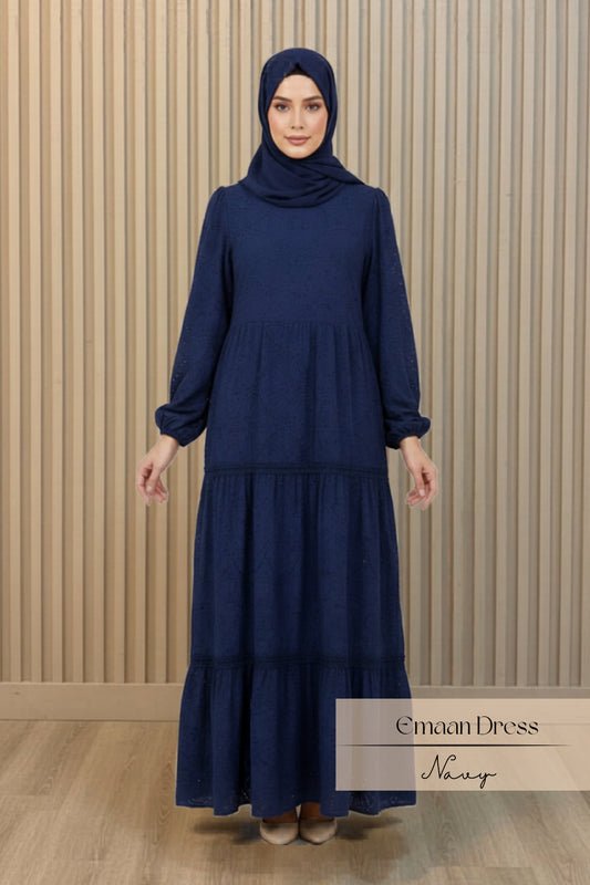 Emaan Embroidery Dress: Navy Blue