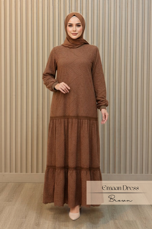 Emaan Embroidery Dress: Brown