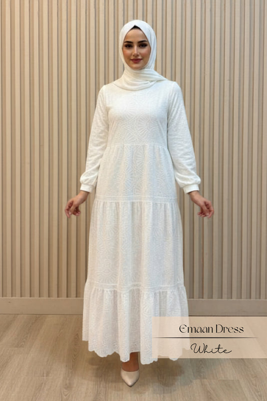 Emaan Embroidery Dress: White