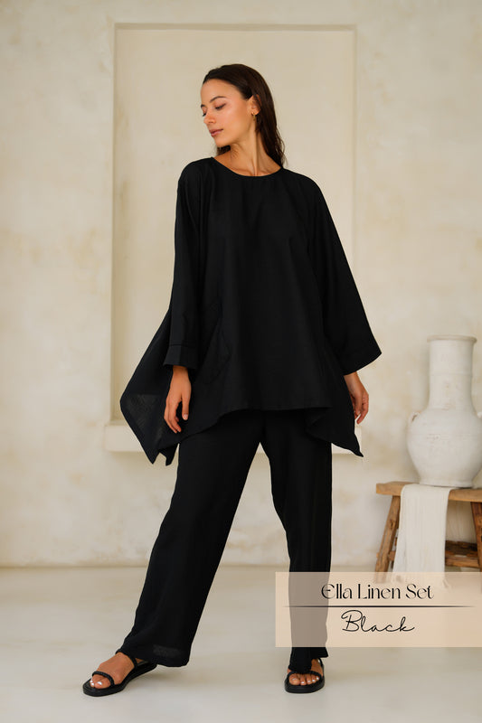 Ella Linen Set: Black