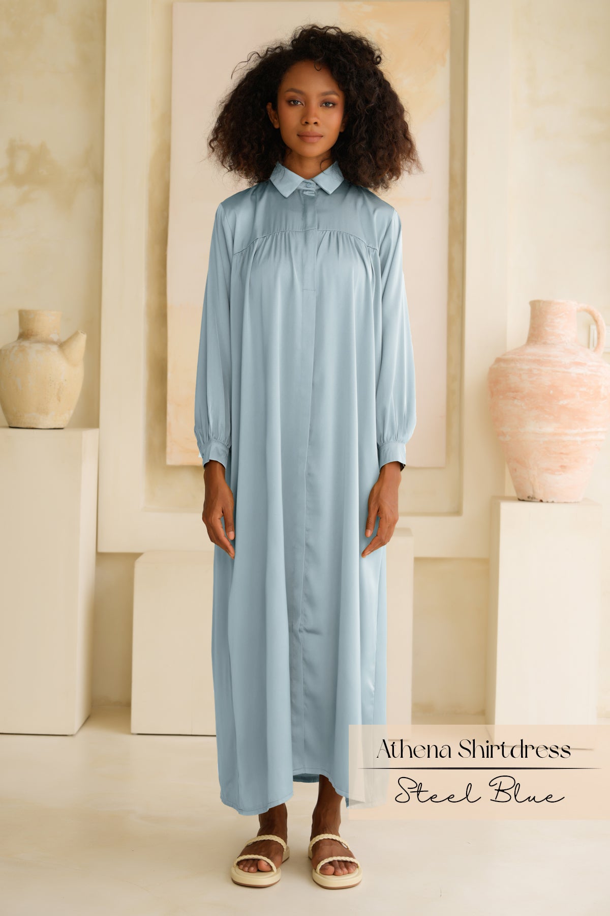 Athena Shirtdress: Steel Blue