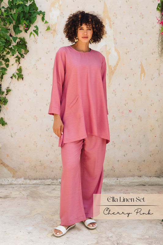 Ella Linen Set: Cherry Pink