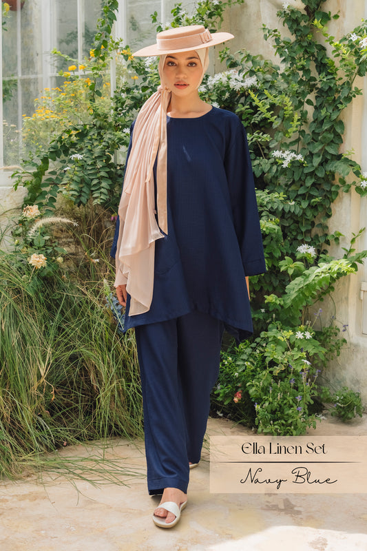 Ella Linen Set: Navy Blue