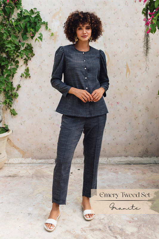 Emery Tweed Pants Set: Granite