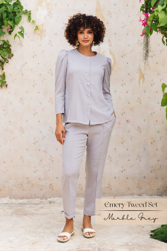 Emery Tweed Pants Set: Marble Grey