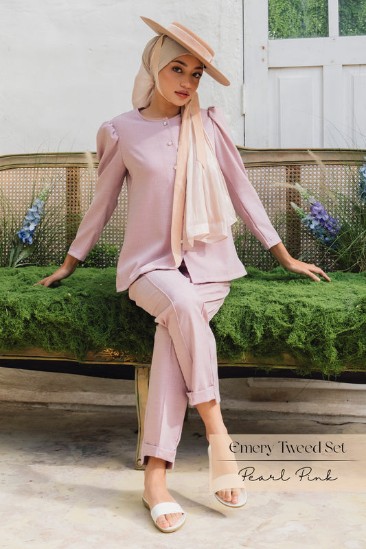 Emery Tweed Pants Set: Pearl Pink