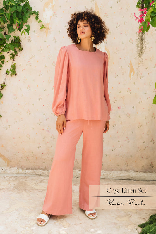 Enya Linen Pants Set: Rose Pink