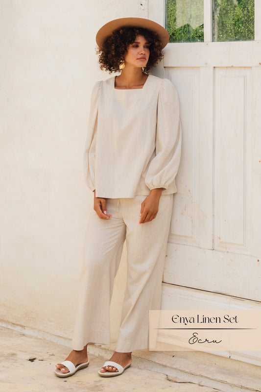 Enya Linen Pants Set: Ecru