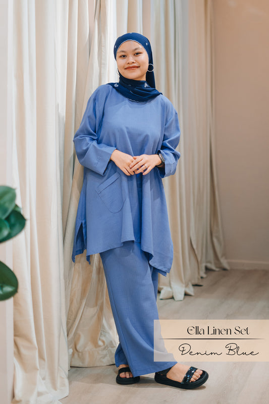 Ella Linen Set: Denim Blue