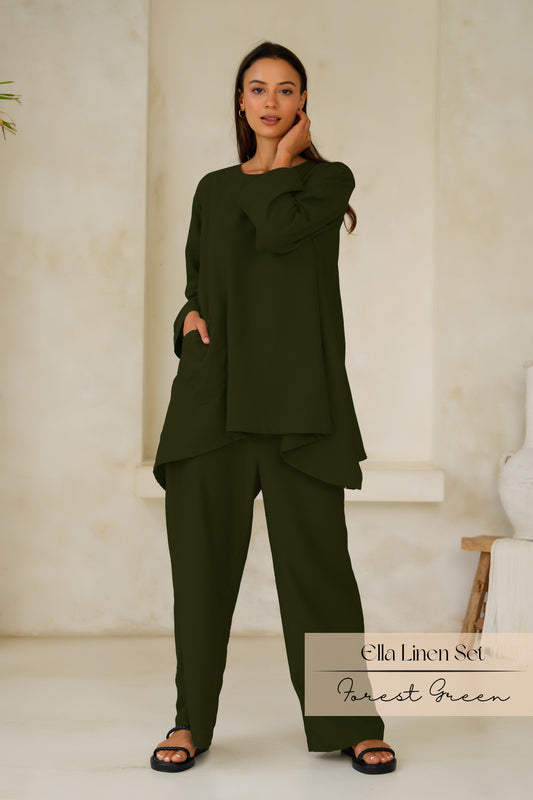 Ella Linen Set: Forest Green